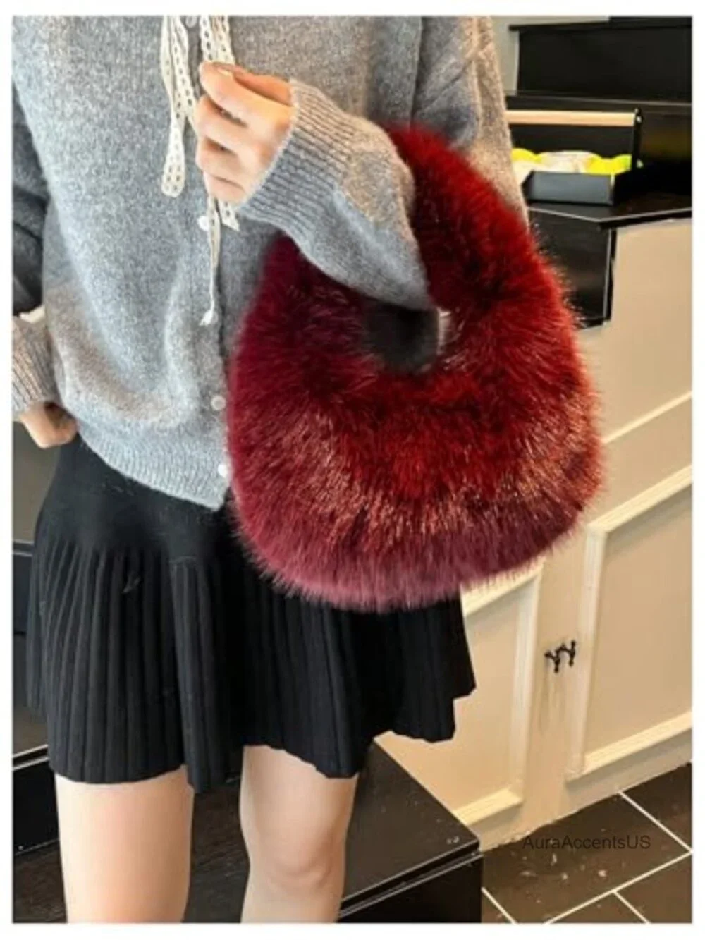 Faux Fur Hobo Bag Plush Fuzzy Soft Evening Party Furry Handbag
